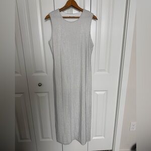 REFORMATION Maevry Sleeveless Knit Dress Glitter Silver Sparkle Party Midi Sz M